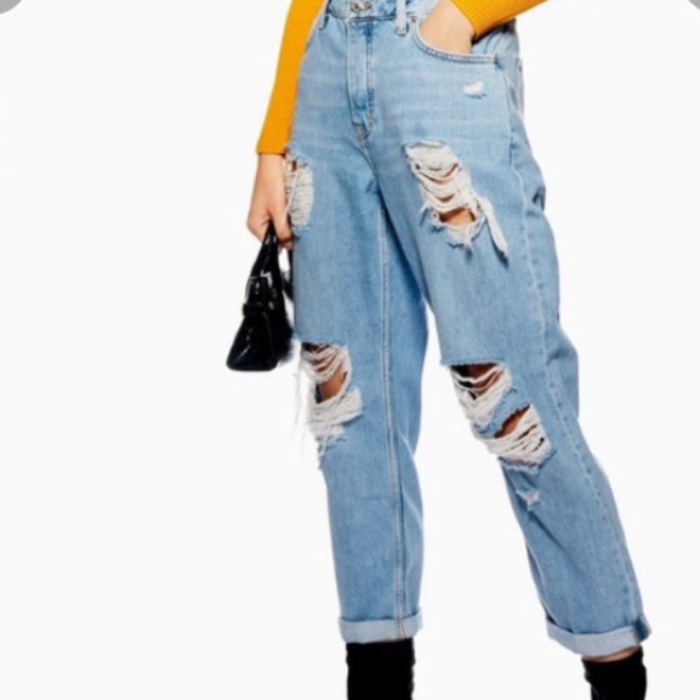 Topshop Hayden Ripped Blue Denim Jeans size 25